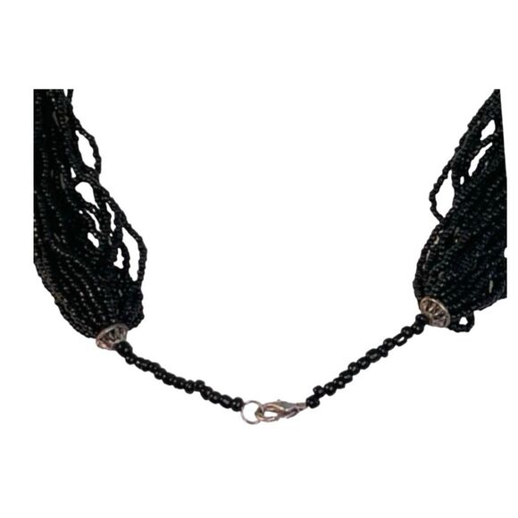 Vintage Beaded Statement Necklace Red Black Tribal Seed Beads Chunky Plastic Sto - Picture 3 of 3